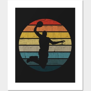 Basketball Player Silhouette On A Distressed Retro Sunset product Posters and Art